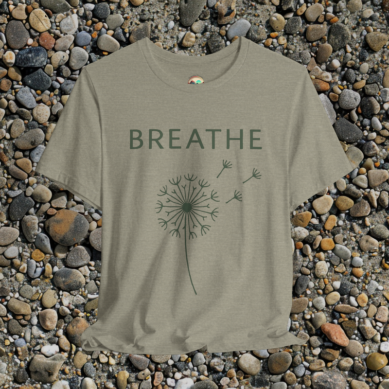 🧘‍♀️ The Breathe T-Shirt – Minimalist Dandelion Design for Calm Seekers Heather Stone