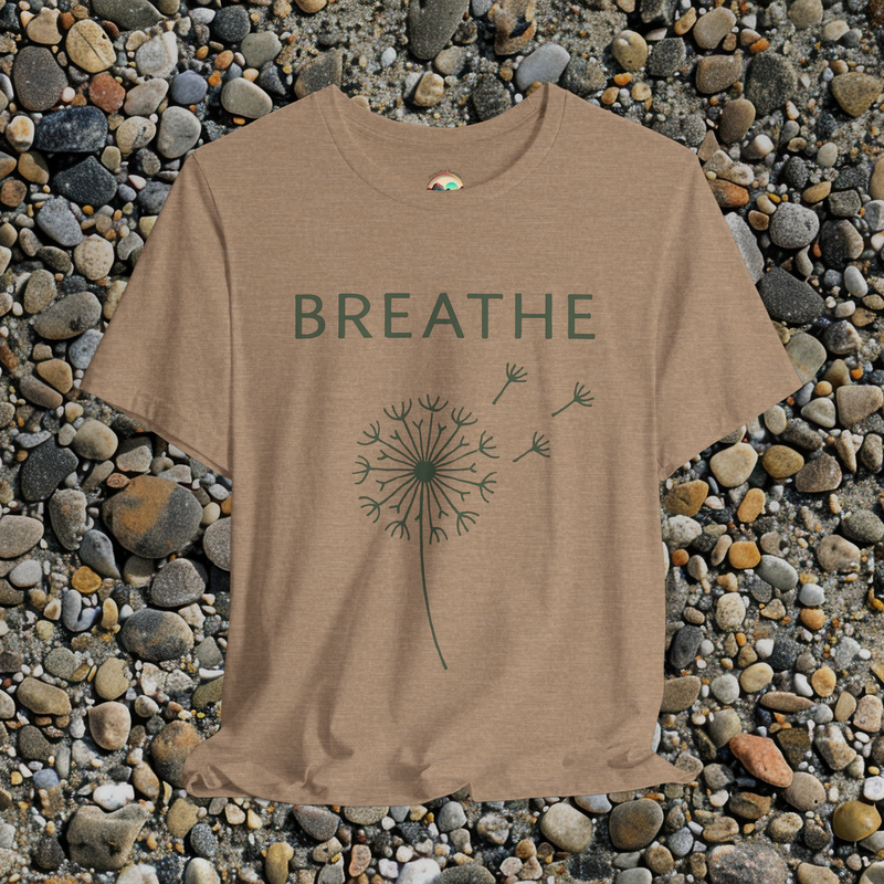 🧘‍♀️ The Breathe T-Shirt – Minimalist Dandelion Design for Calm Seekers Heather Tan