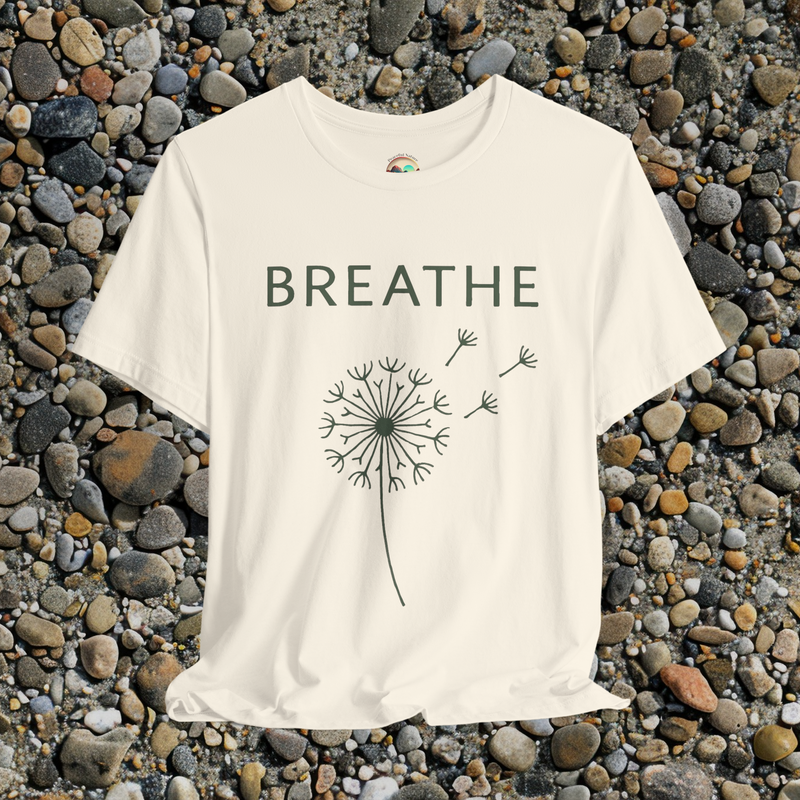 🧘‍♀️ The Breathe T-Shirt – Minimalist Dandelion Design for Calm Seekers Natural