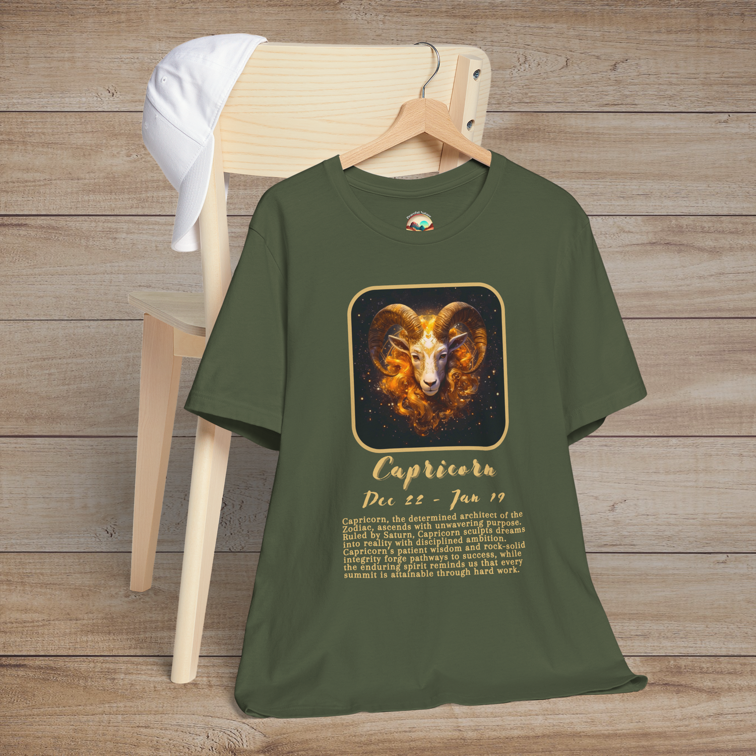 The Capricorn Zodiac T-Shirt – Ambitious & Resilient Astrology Tee Military Green