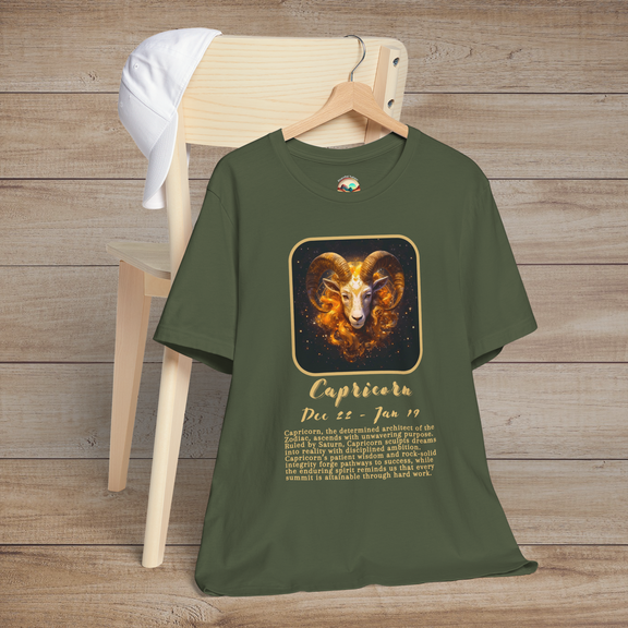 The Capricorn Zodiac T-Shirt – Ambitious & Resilient Astrology Tee Military Green