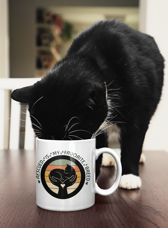 Rescued Is My Favorite Breed – Cat Rescue Ceramic Mug (11oz & 15oz)