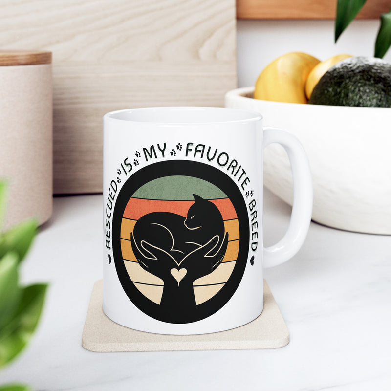 Rescued Is My Favorite Breed – Cat Rescue Ceramic Mug (11oz & 15oz)