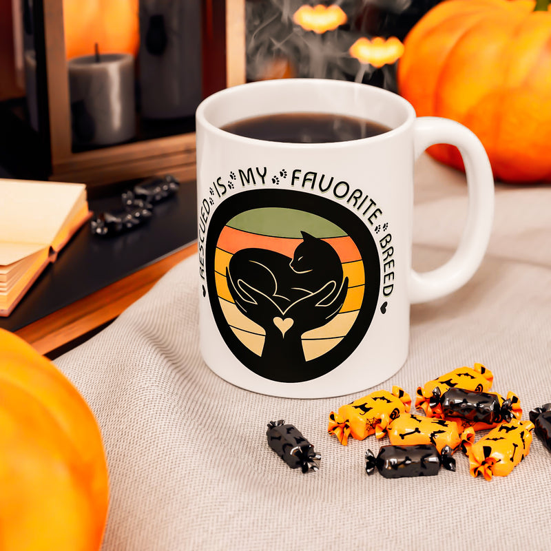 Rescued Is My Favorite Breed – Cat Rescue Ceramic Mug (11oz & 15oz) 11oz