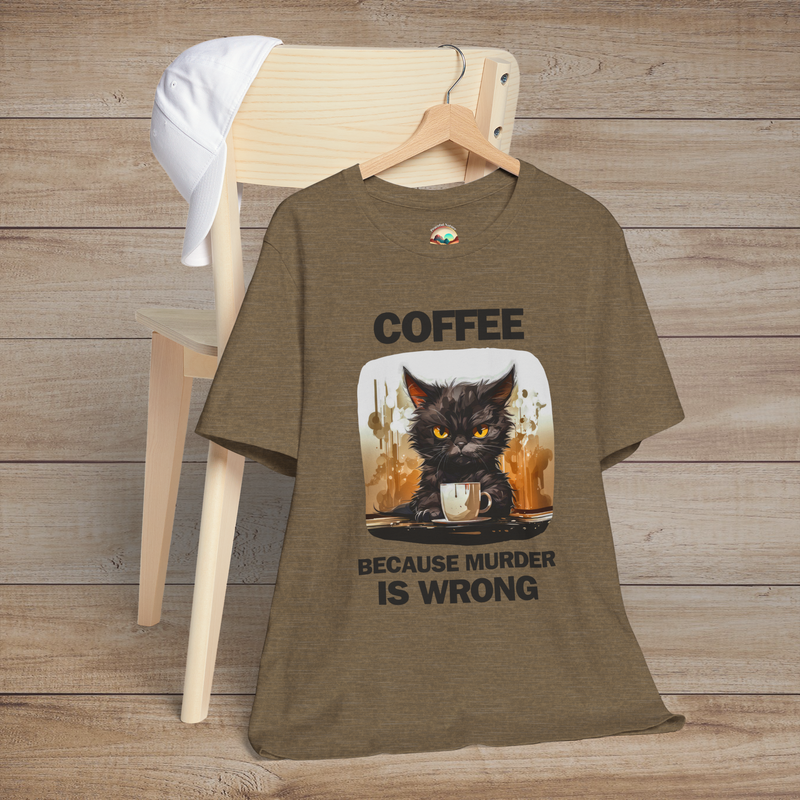 The Funny Coffee Cat T-Shirt – Hilarious & Relatable Tee Heather Olive