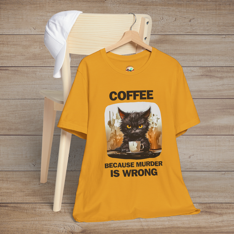 The Funny Coffee Cat T-Shirt – Hilarious & Relatable Tee Mustard