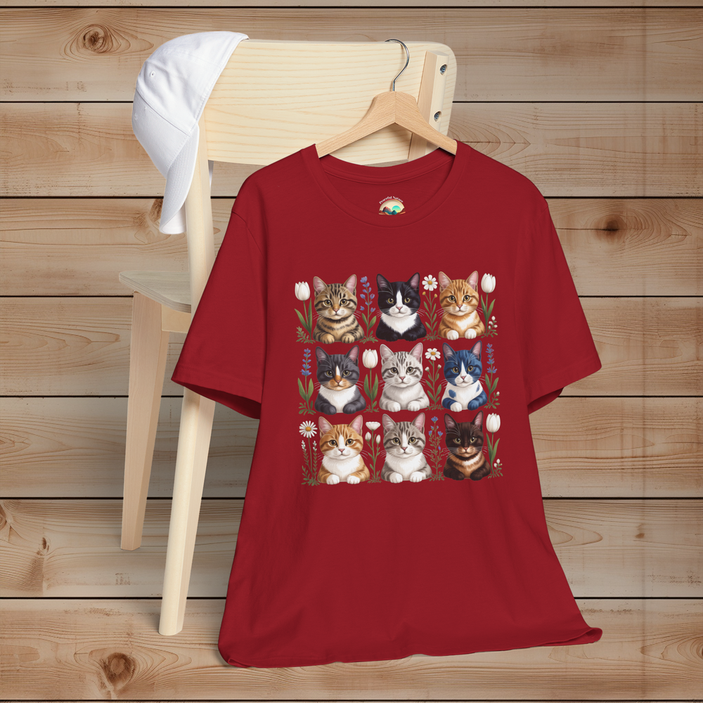 Cottagecore Cats T-Shirt – Whimsical Floral Cat Lover Tee (Premium Unisex Jersey) Canvas Red