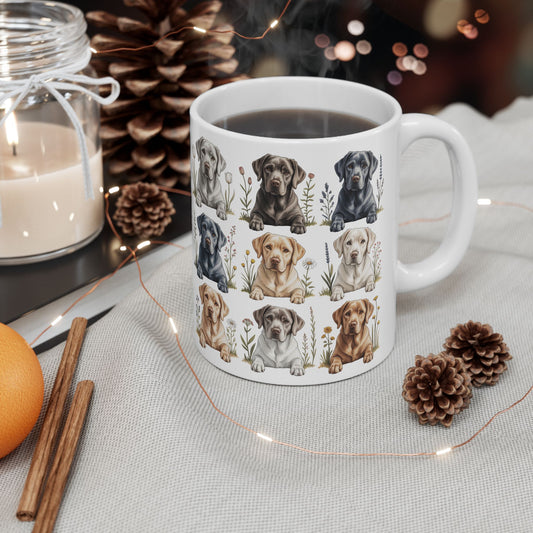 Labrador Retriever coffee mug with cozy cottagecore artwork