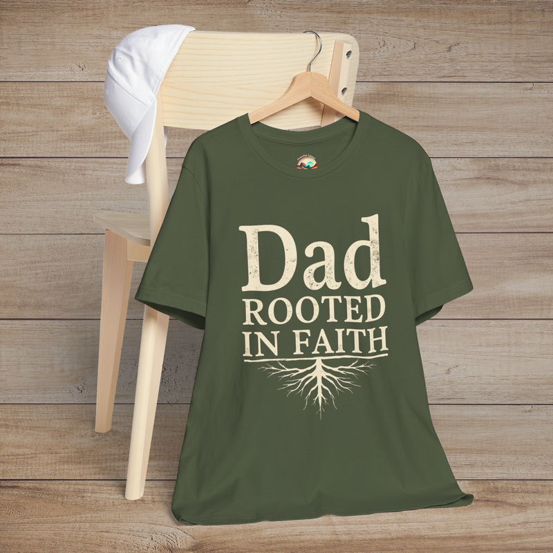 🌳 “Dad Rooted in Faith” Premium Tee - Rooted in Love, Grounded in Faith Military Green