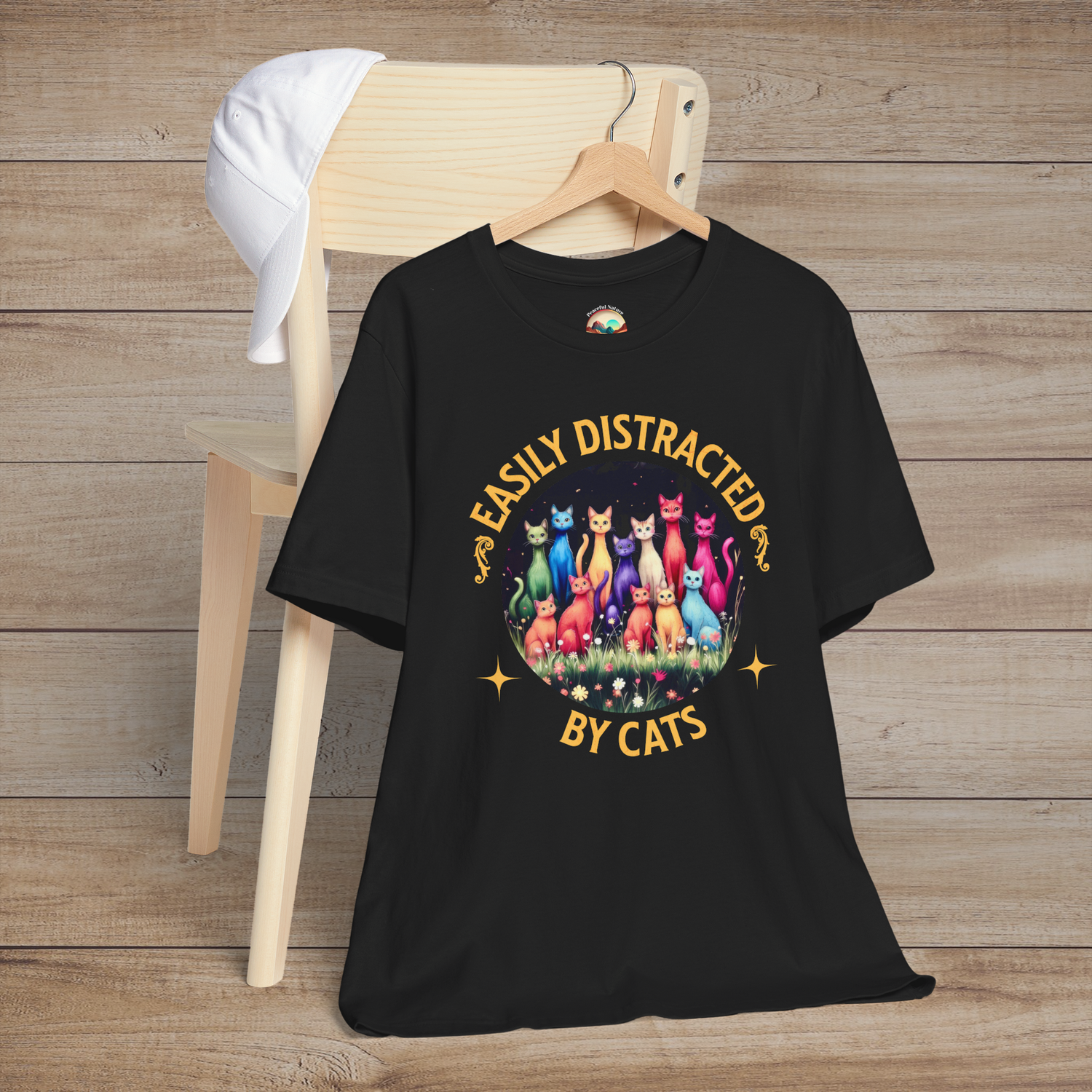 🐾 Easily Distracted By Cats T-Shirt – Colorful Rainbow Cat Lovers Tee Black