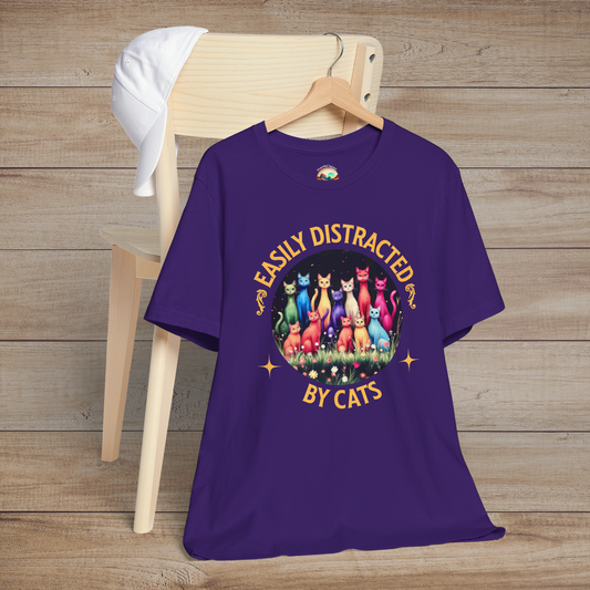 🐾 Easily Distracted By Cats T-Shirt – Colorful Rainbow Cat Lovers Tee Team Purple