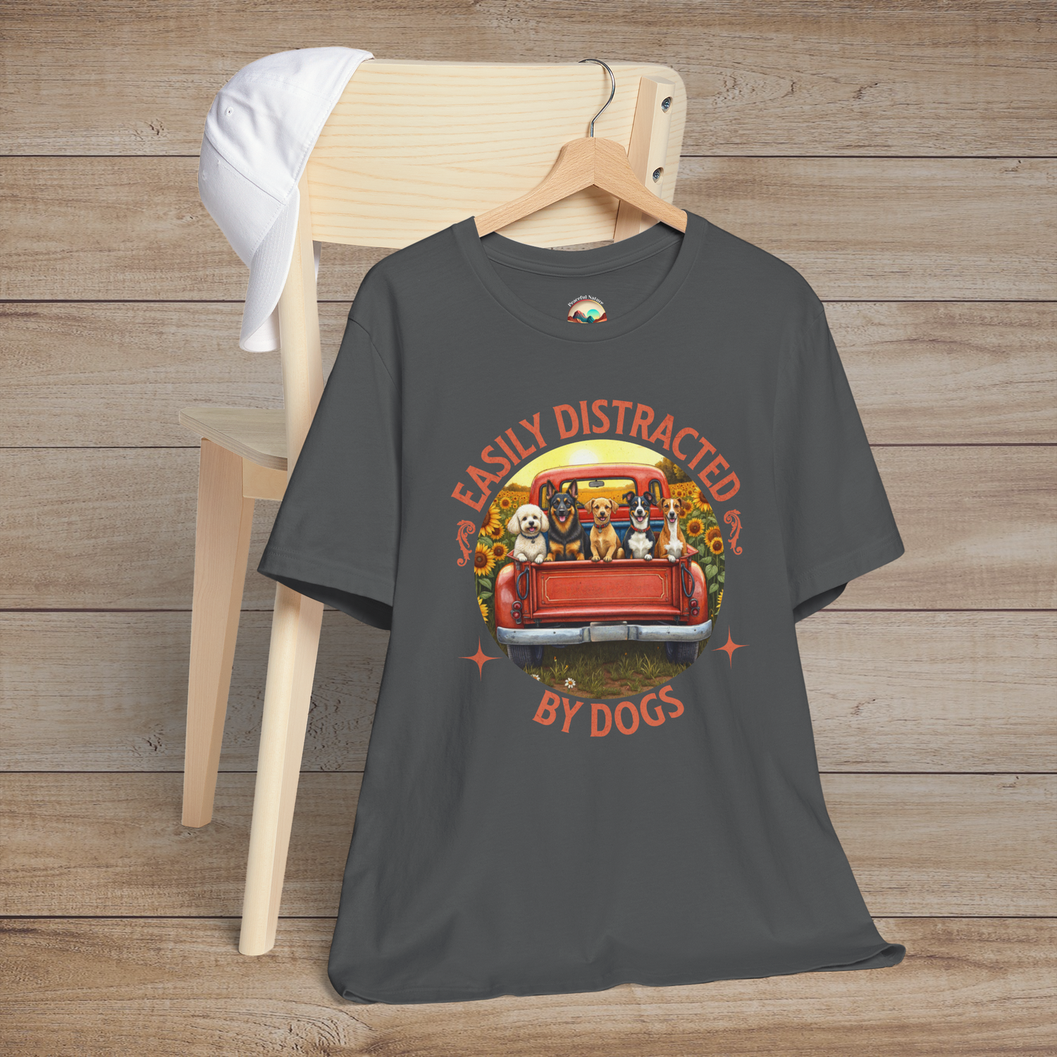 🐾 Easily Distracted By Dogs – Retro Pickup Truck Graphic Tee Asphalt
