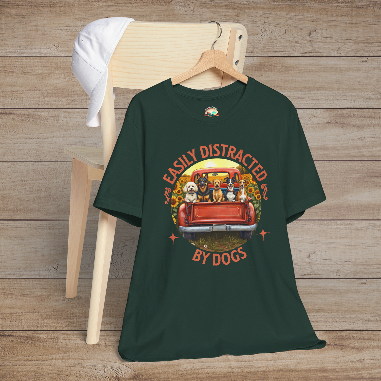 🐾 Easily Distracted By Dogs – Retro Pickup Truck Graphic Tee Forest
