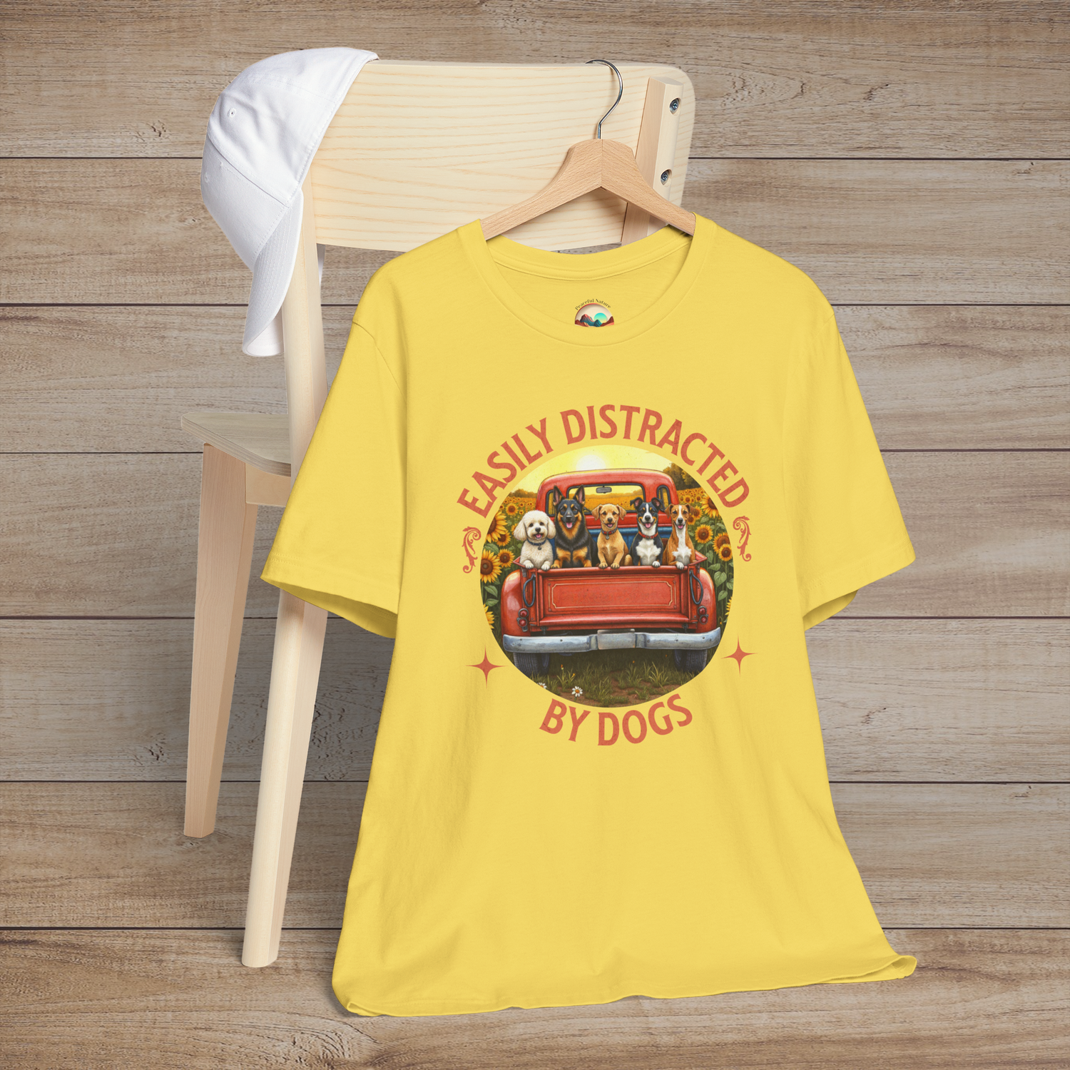 🐾 Easily Distracted By Dogs – Retro Pickup Truck Graphic Tee Maize Yellow