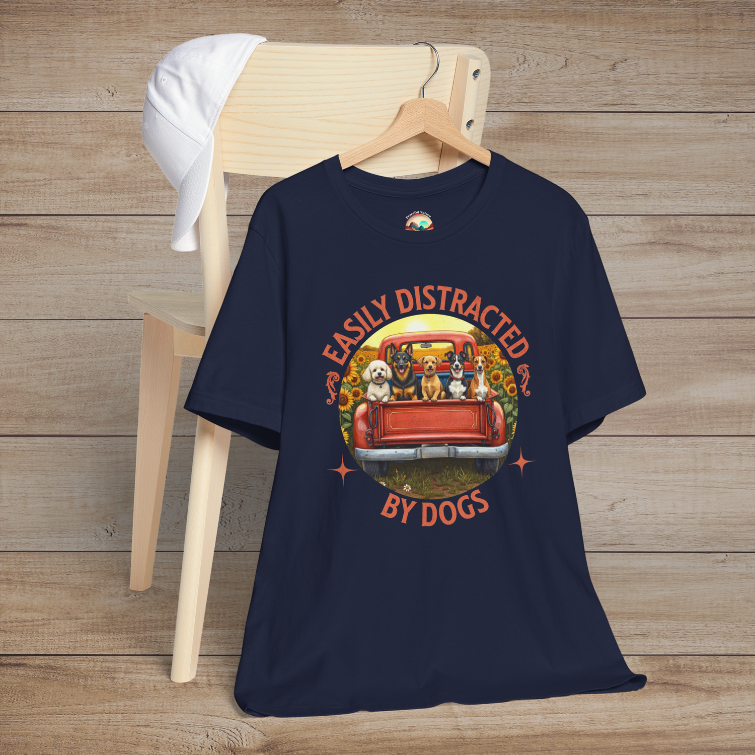 🐾 Easily Distracted By Dogs – Retro Pickup Truck Graphic Tee Navy