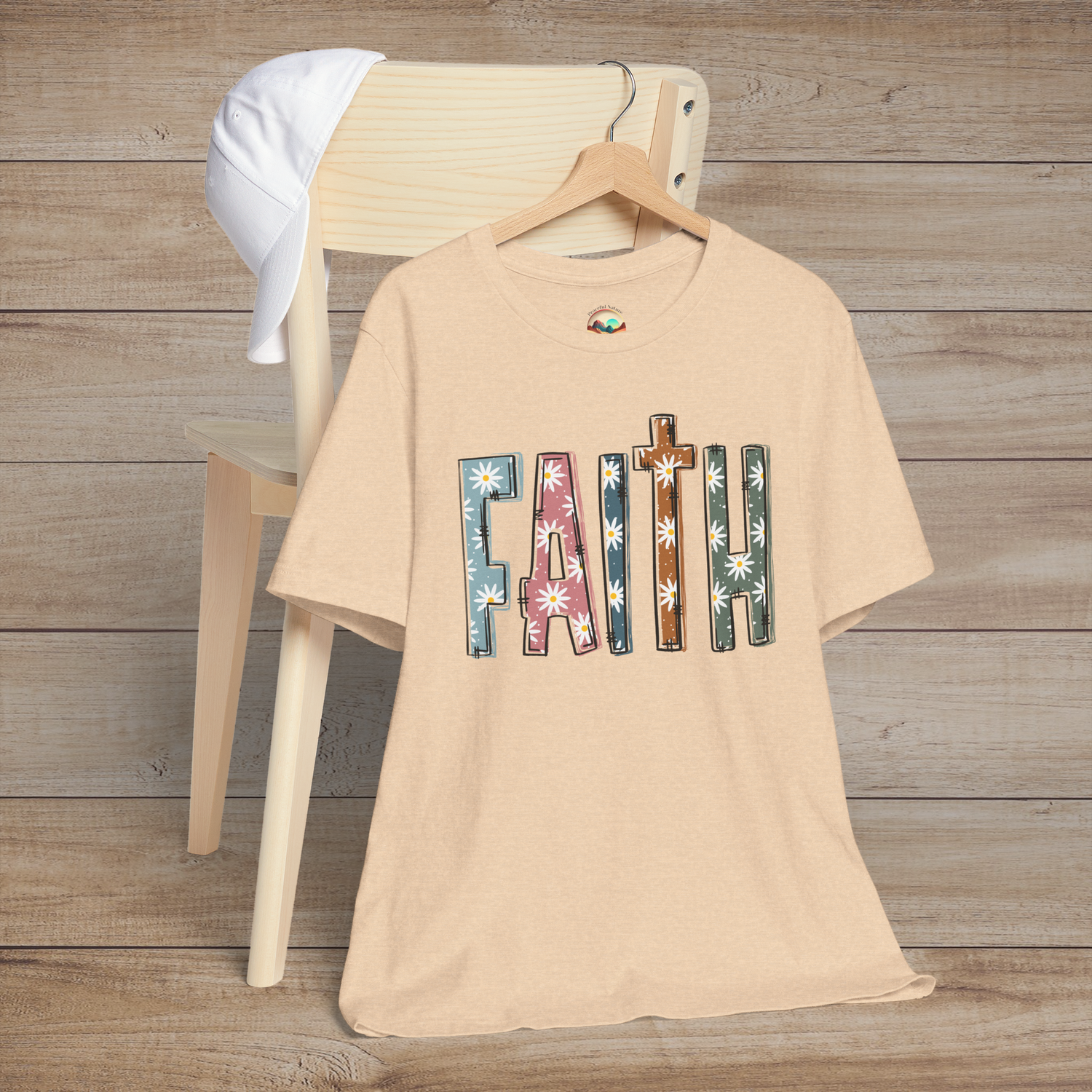 Faith in Bloom – Premium Floral Block Letter Graphic Tee 🌼 Heather Sand Dune