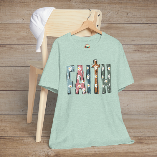 Faith in Bloom – Premium Floral Block Letter Graphic Tee 🌼 Heather Prism Mint