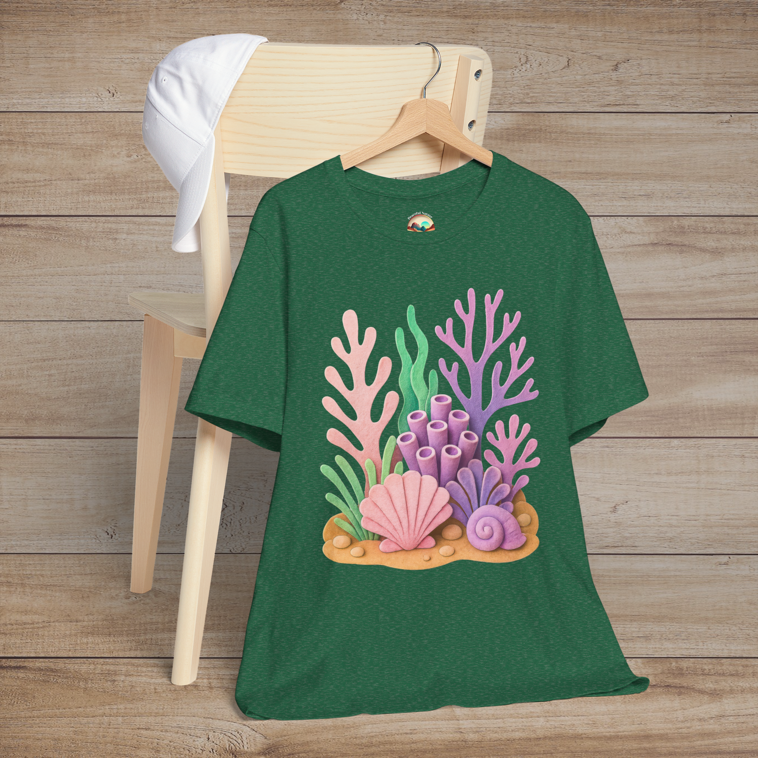 ✨ Felt Coral Reef T-Shirt – Pastel Ocean-Inspired Premium Unisex Tee Heather Grass Green
