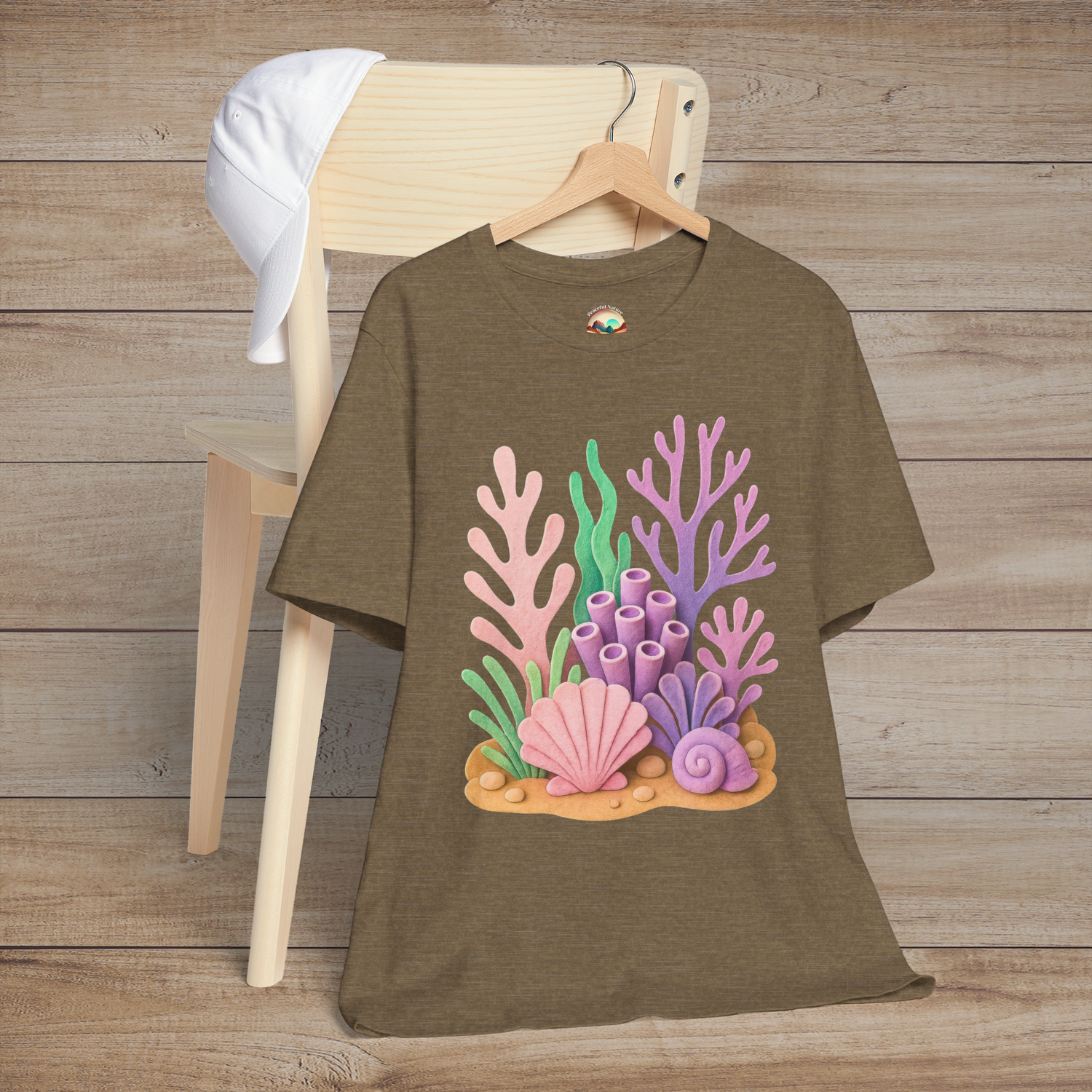 ✨ Felt Coral Reef T-Shirt – Pastel Ocean-Inspired Premium Unisex Tee Heather Olive