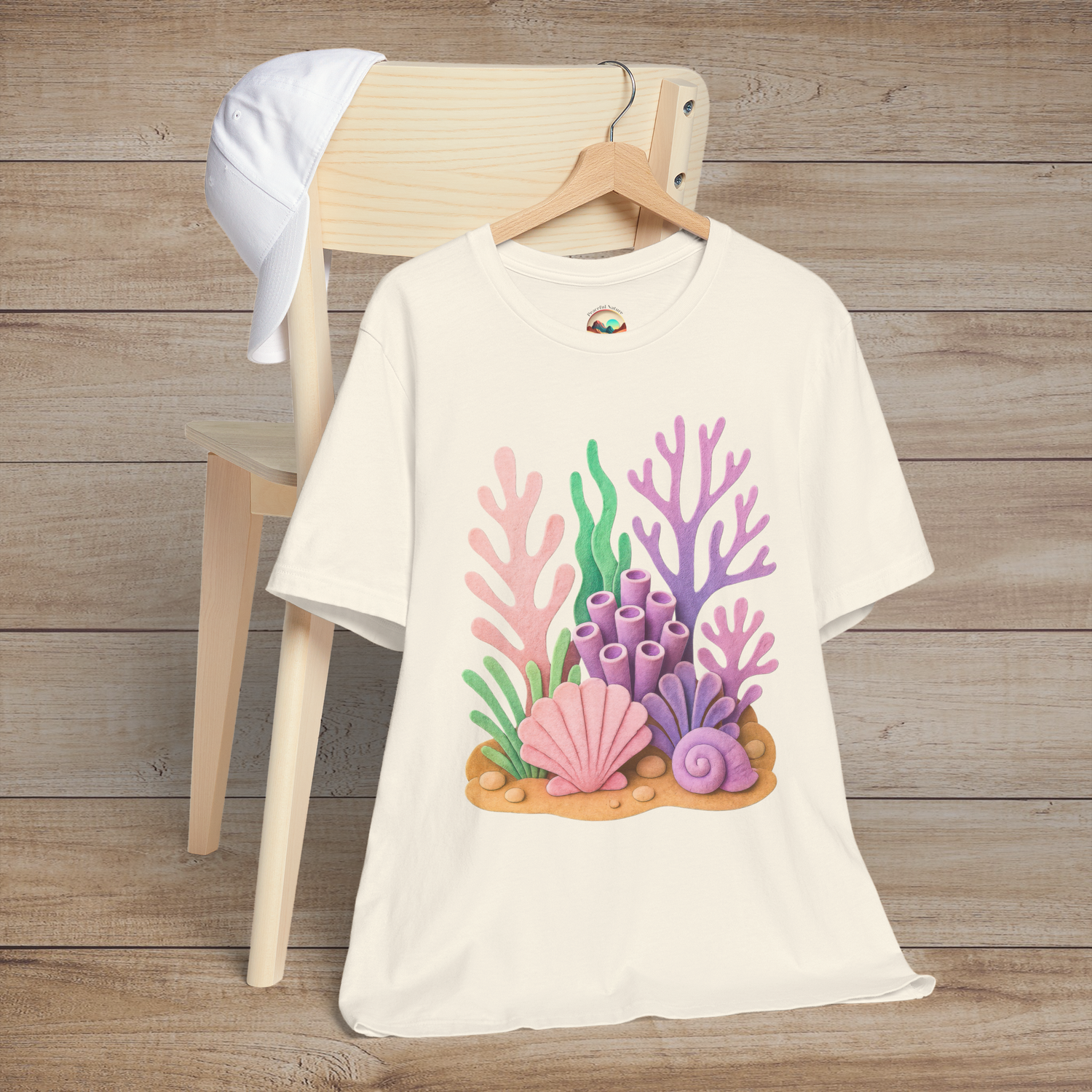 ✨ Felt Coral Reef T-Shirt – Pastel Ocean-Inspired Premium Unisex Tee Natural