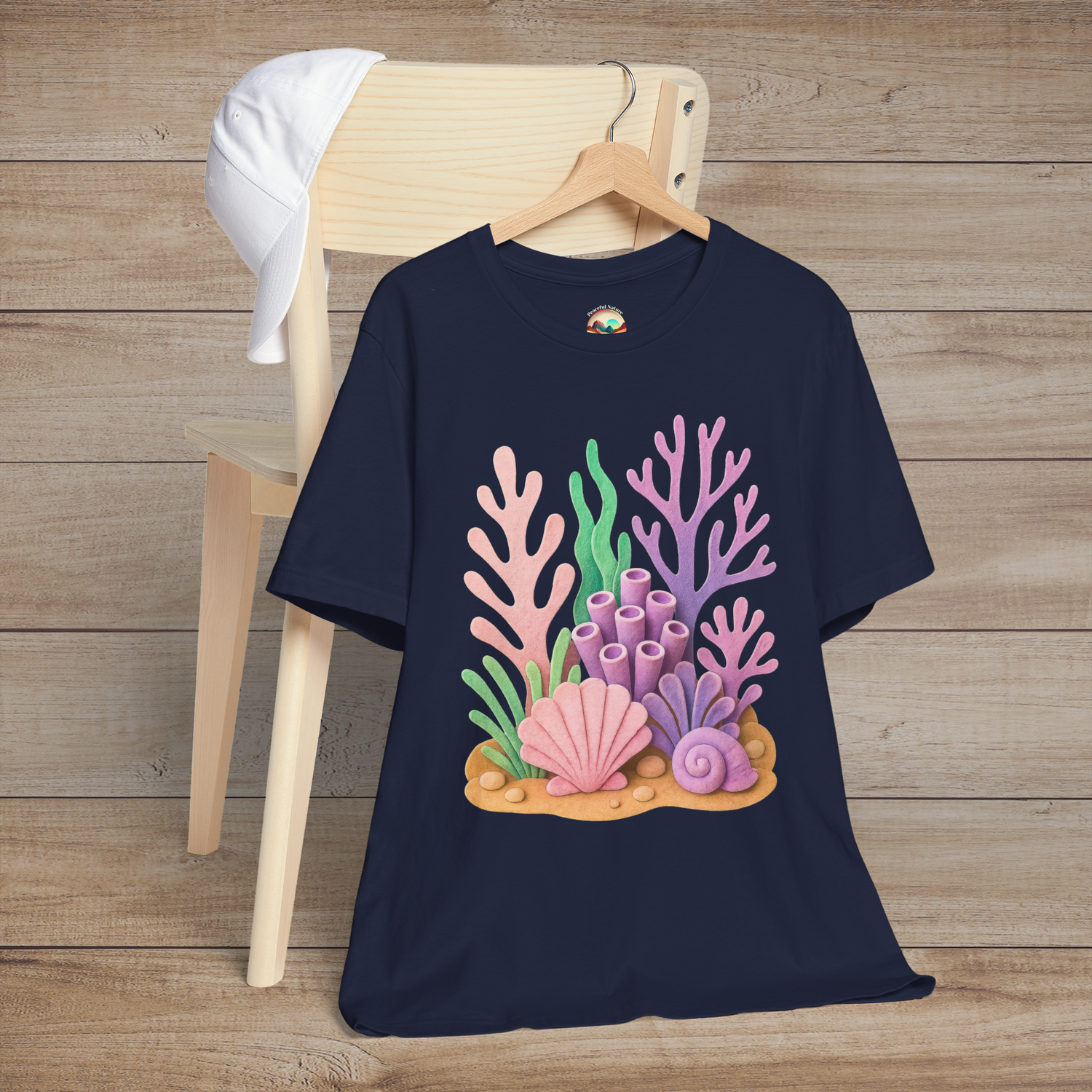 ✨ Felt Coral Reef T-Shirt – Pastel Ocean-Inspired Premium Unisex Tee Navy
