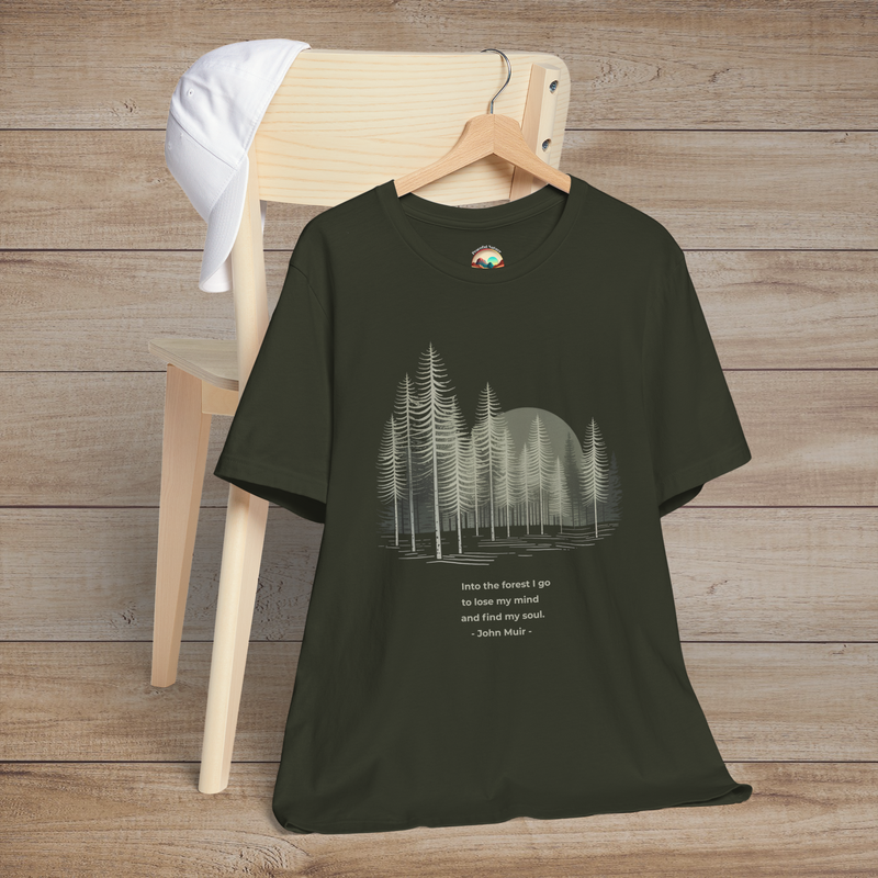 🌲 Into the Forest I Go T-Shirt – John Muir Nature Quote Tee for Hikers & Tree Lovers Dark Olive