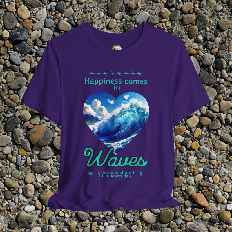 🌊 Happiness Comes in Waves – Ocean Heart Graphic Tee for Beach Lovers Team Purple