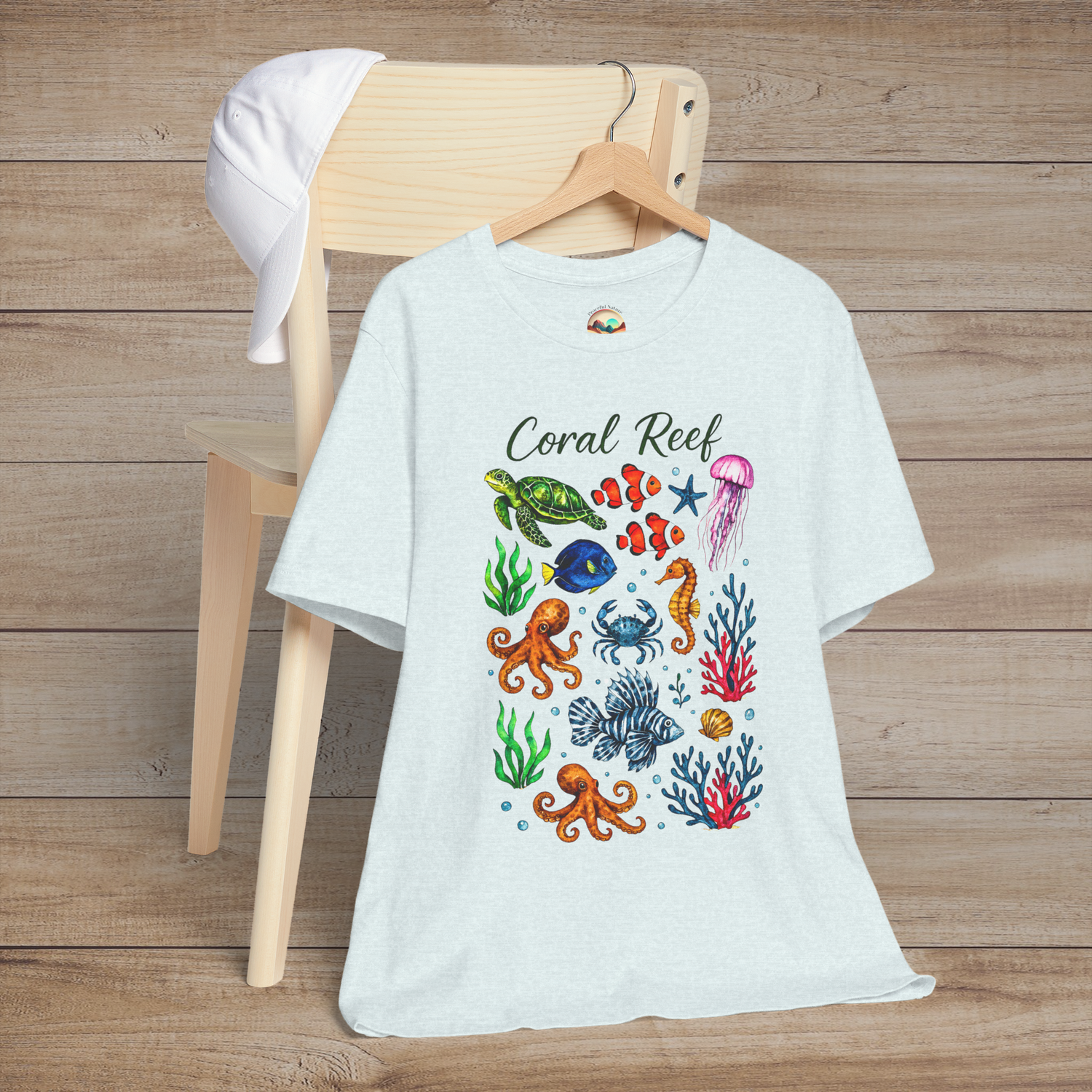 🐠 Coral Reef Celebration – Premium Ocean Life Graphic Tee Heather Ice Blue