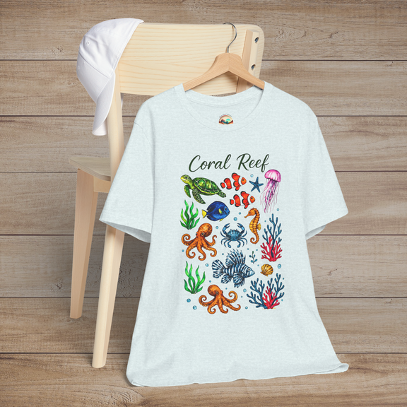 🐠 Coral Reef Celebration – Premium Ocean Life Graphic Tee Heather Ice Blue