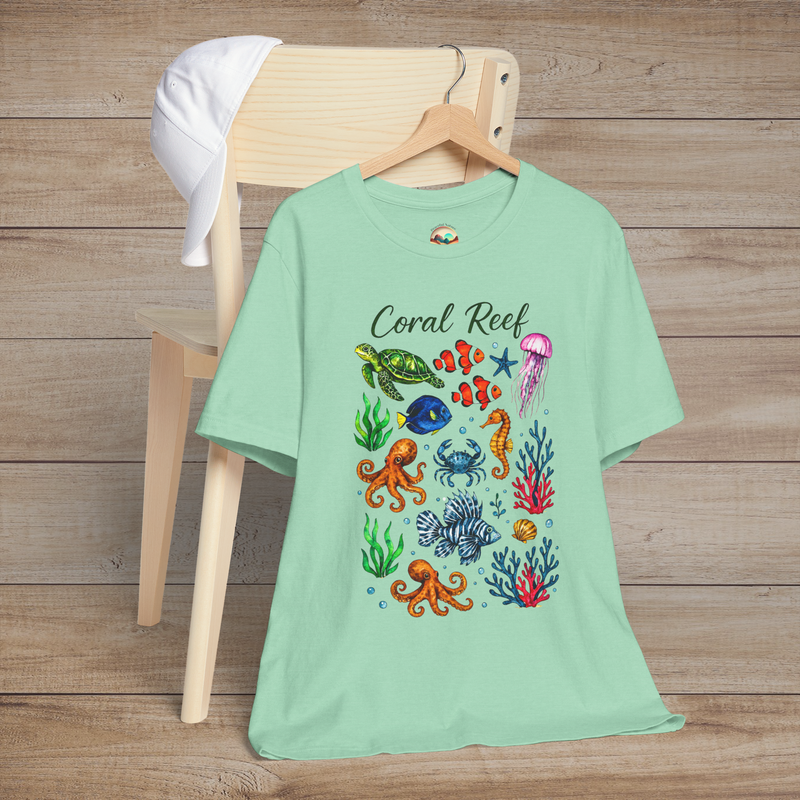 🐠 Coral Reef Celebration – Premium Ocean Life Graphic Tee Heather Mint