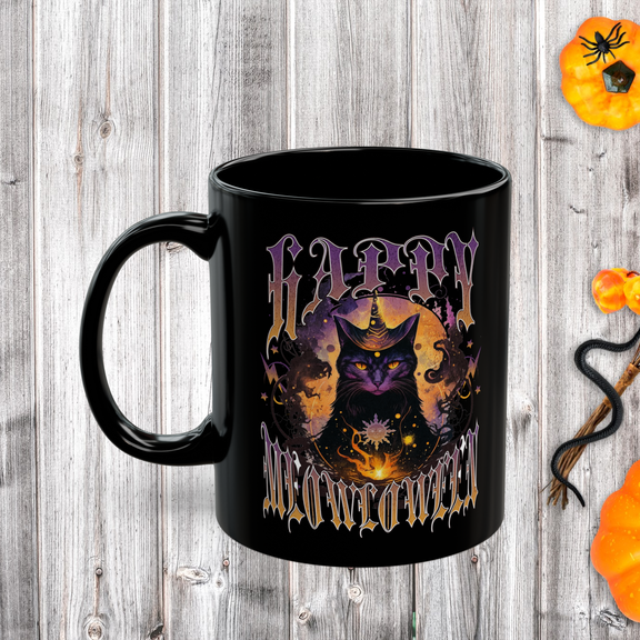 The “Happy Meowloween” Mug - Cute Black Cat Halloween Coffee Cup 11oz