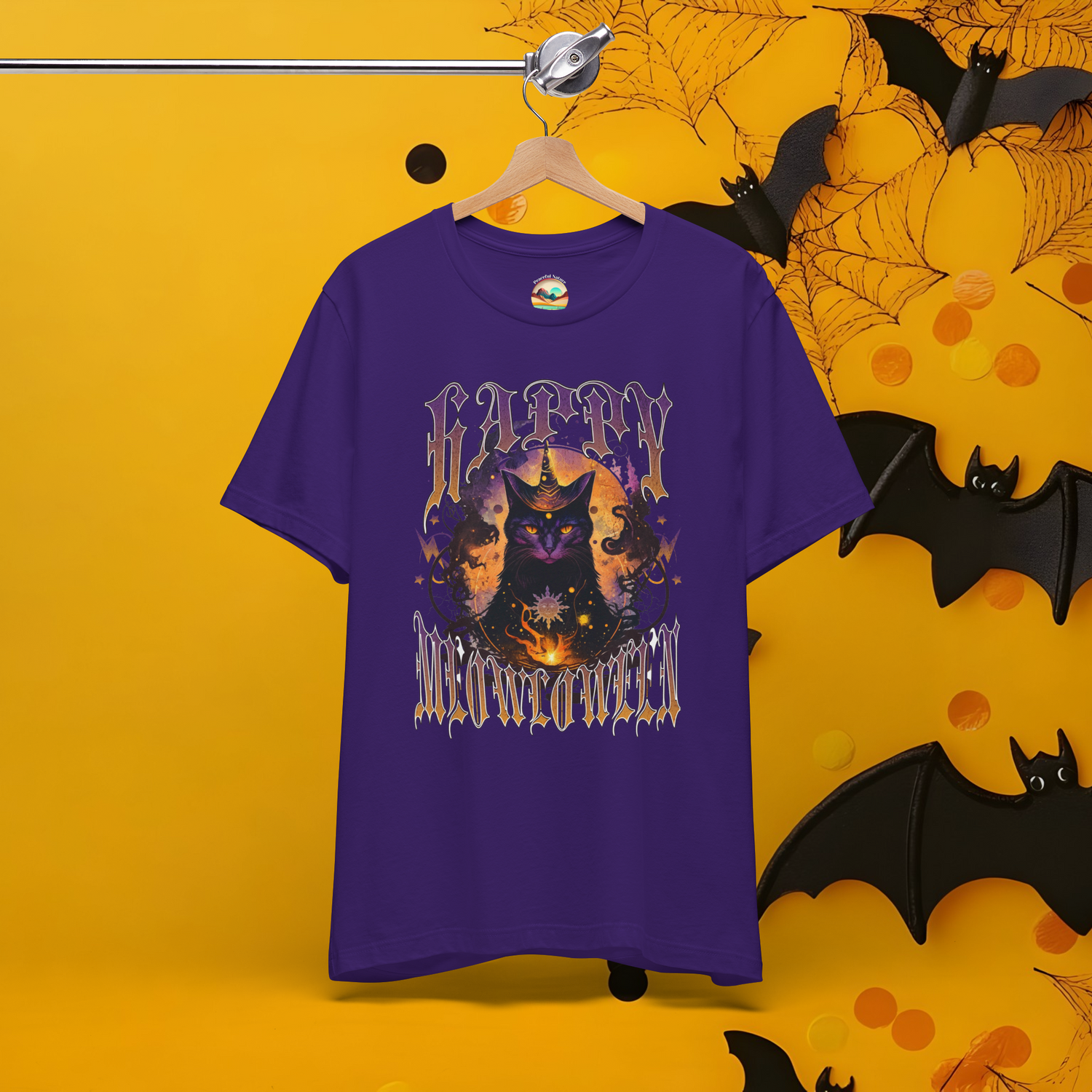 The “Happy Meowloween” T-Shirt - Cute Black Cat Halloween Tee Team Purple