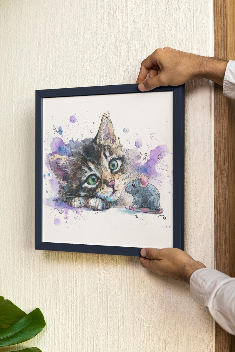 Grey Tabby Kitten Watercolor Print, Nursery Cat Art (Digital Download)