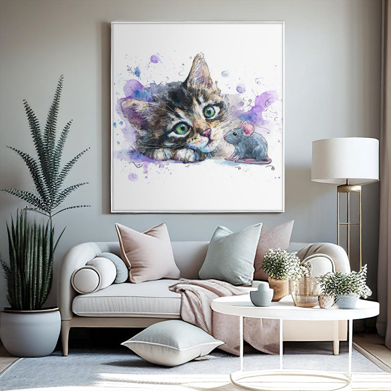 Grey Tabby Kitten Watercolor Print, Nursery Cat Art (Digital Download)