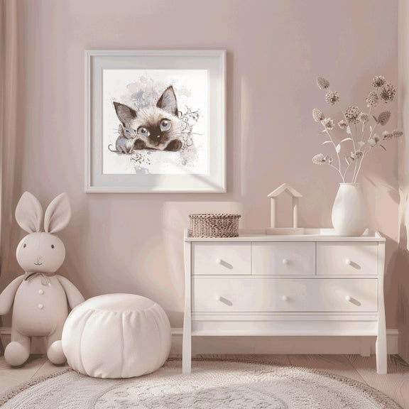 Siamese Kitten Watercolor Print, Nursery Wall Art (Digital Download)