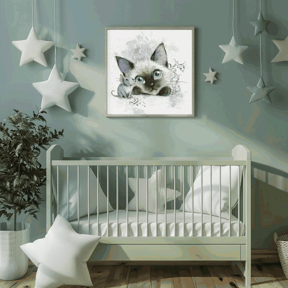 Siamese Kitten Watercolor Print, Nursery Wall Art (Digital Download)