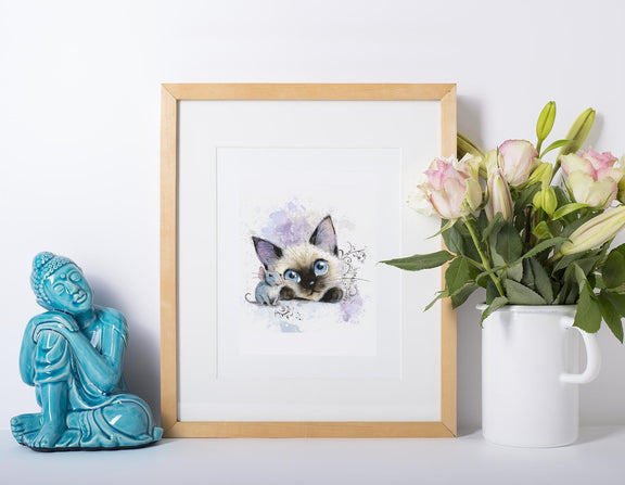 Siamese Kitten Watercolor Print, Nursery Wall Art (Digital Download)