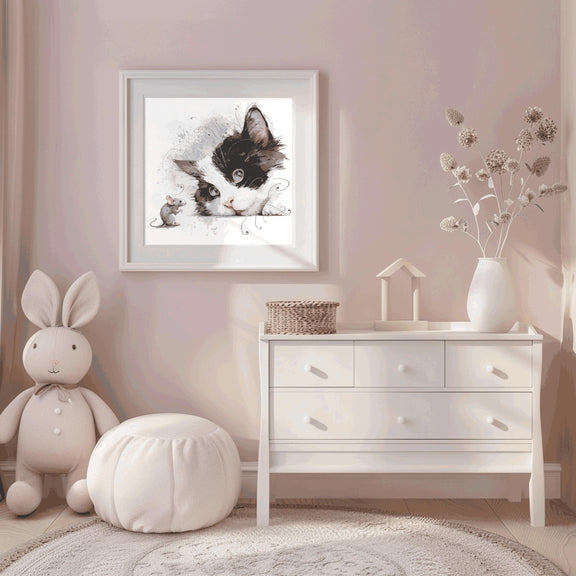 Watercolor Tuxedo Kitten Print, Blue Eyes, Nursery Wall Art (Digital Download)