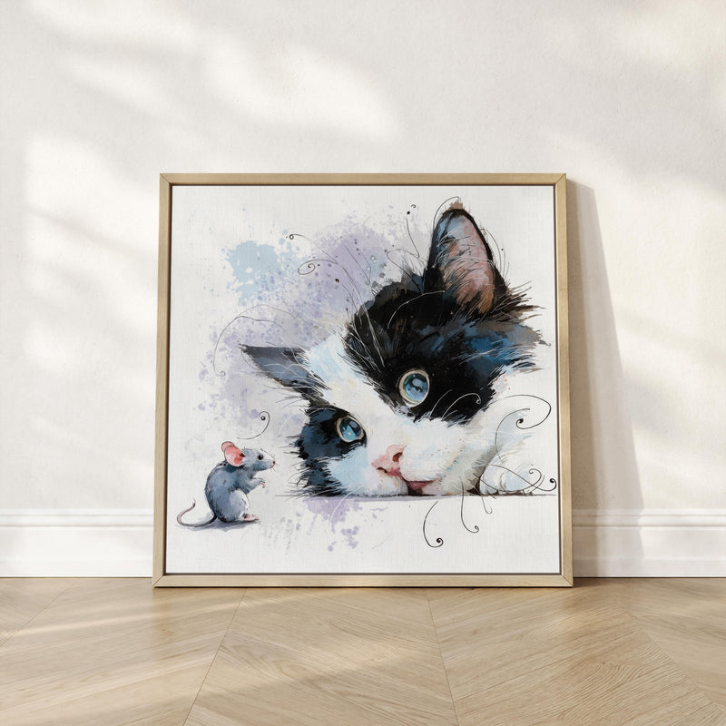 Watercolor Tuxedo Kitten Print, Blue Eyes, Nursery Wall Art (Digital Download)