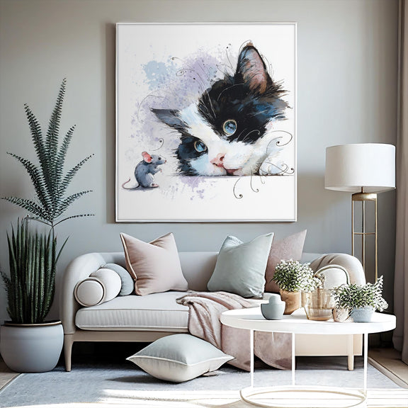 Watercolor Tuxedo Kitten Print, Blue Eyes, Nursery Wall Art (Digital Download)