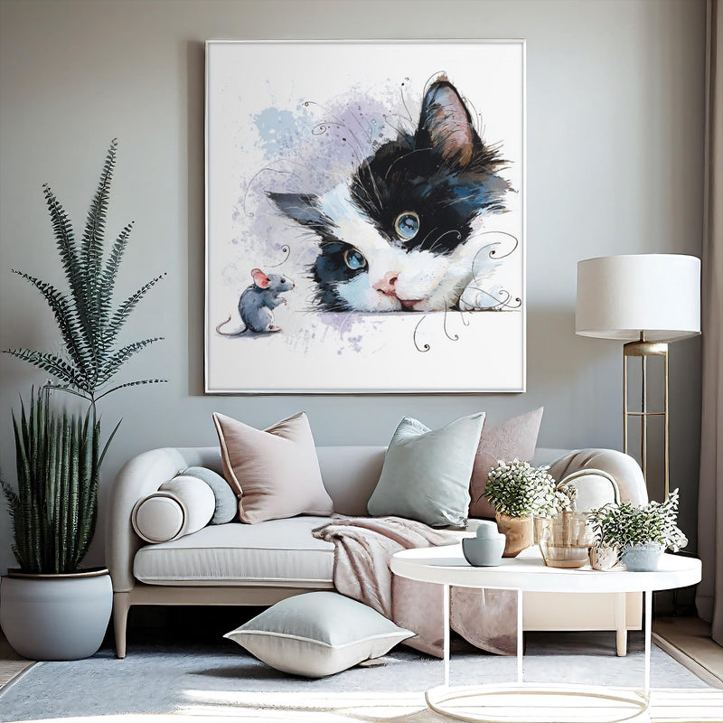 Watercolor Tuxedo Kitten Print, Blue Eyes, Nursery Wall Art (Digital Download)