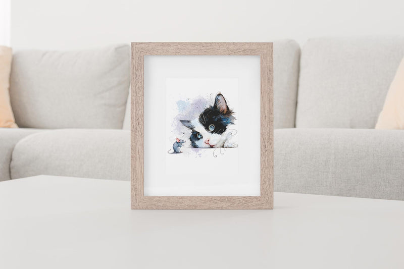 Watercolor Tuxedo Kitten Print, Blue Eyes, Nursery Wall Art (Digital Download)