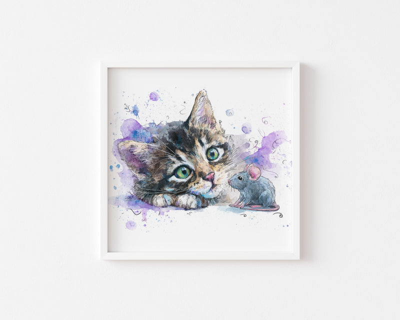 Grey Tabby Kitten Watercolor Print, Nursery Cat Art (Digital Download)