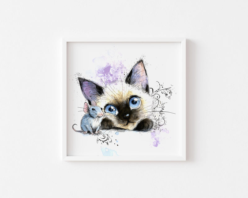 Siamese Kitten Watercolor Print, Nursery Wall Art (Digital Download)