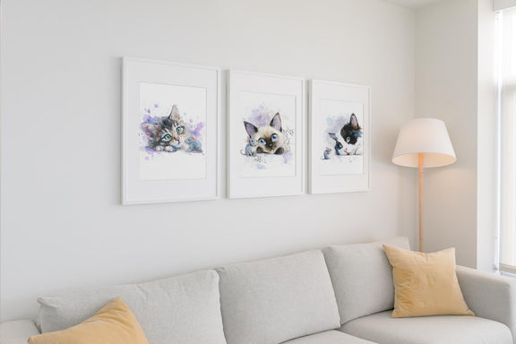 Watercolor Kitten Prints – Nursery Wall Art, Cat Trio (Digital Download)