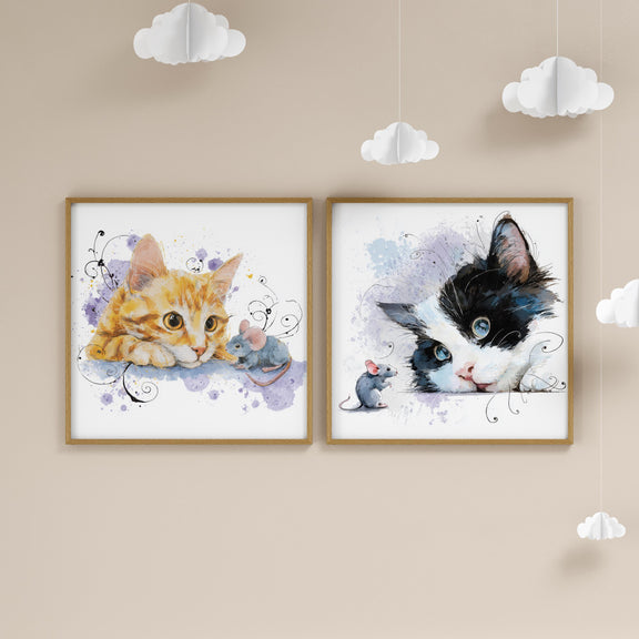 Kitten Nursery Wall Art Set of 6 • Baby Room Cat Prints • Digital Download