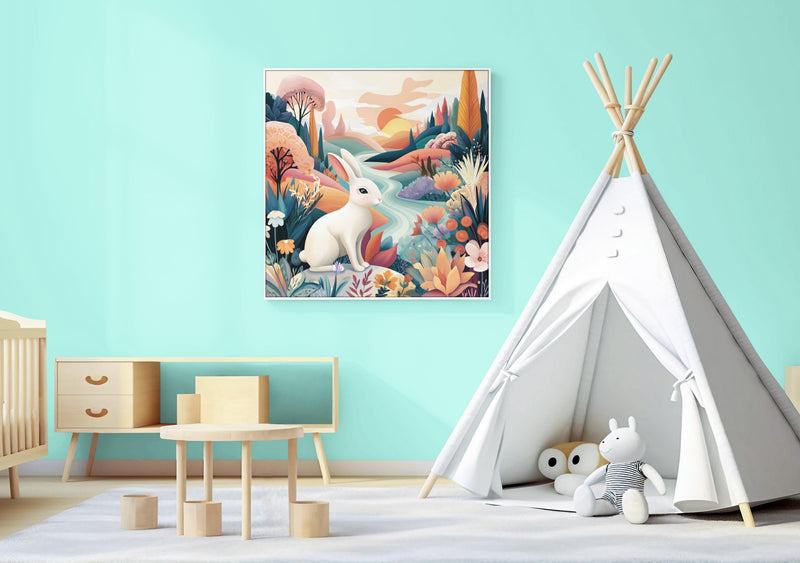 Dopamine Nursery Bunny Print – Bright Rabbit Wall Art for Baby Nursery (Digital Download)