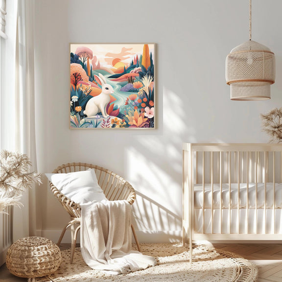 Dopamine Nursery Bunny Print – Bright Rabbit Wall Art for Baby Nursery (Digital Download)