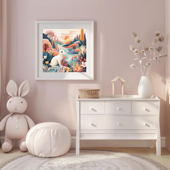Dopamine Nursery Bunny Print – Bright Rabbit Wall Art for Baby Nursery (Digital Download)