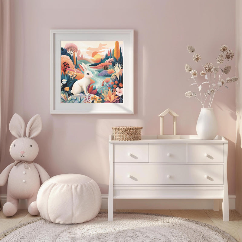 Dopamine Nursery Bunny Print – Bright Rabbit Wall Art for Baby Nursery (Digital Download)